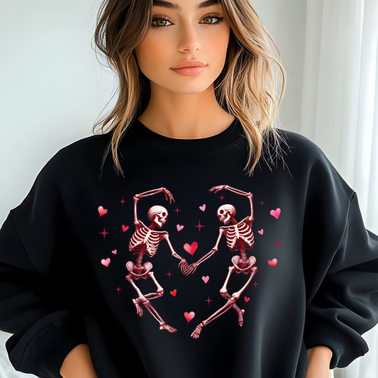 Dancing Skelly With Hearts Black Crewneck